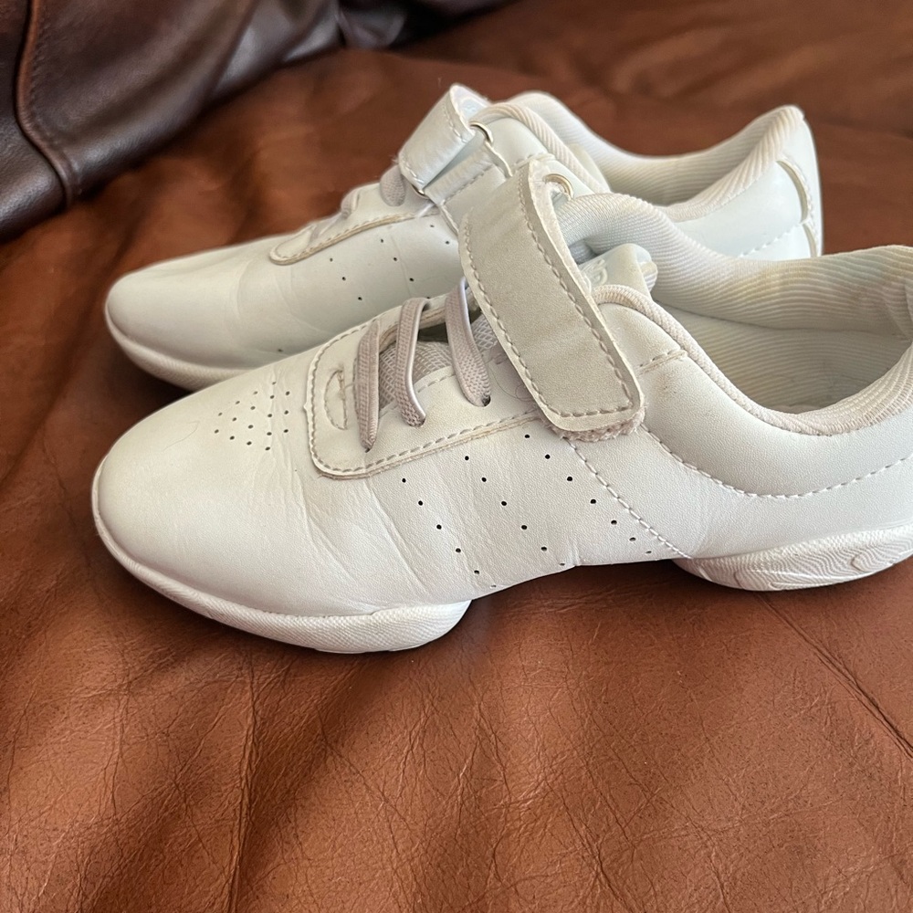 Kids White Cheer Sneakers with Hook-and-Loop Strap